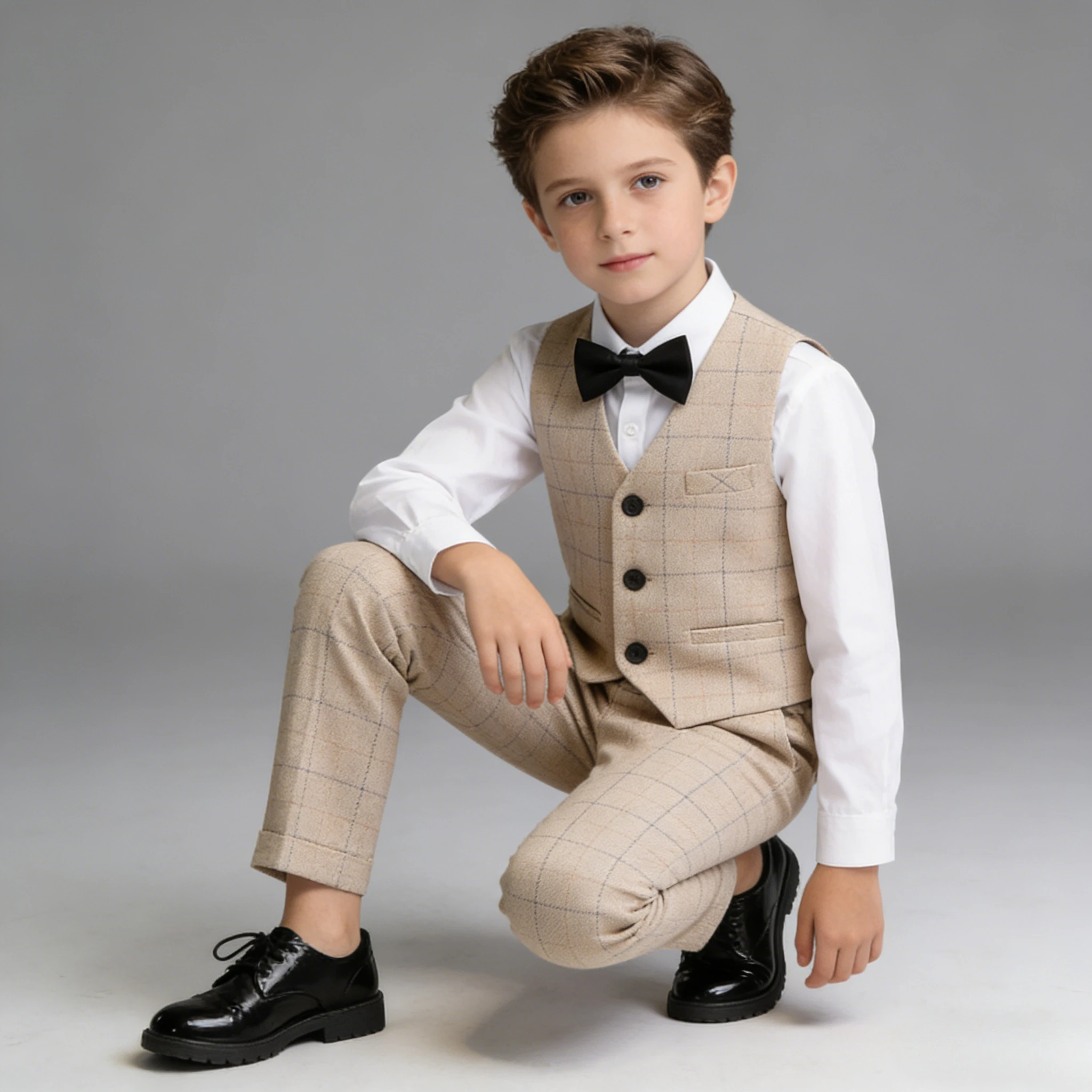 Autumn School Uniform for Kids Khaki Weddings Party Tuxedo 2-12 Y Boys Vest Suits Handsome Children Chorus Performance Outfits