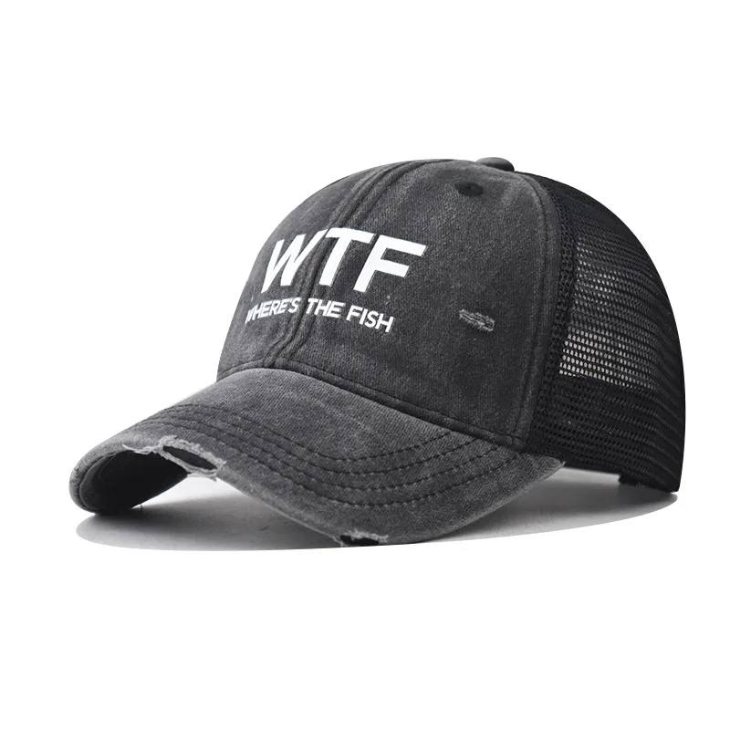 

Vintage Washed Denim Baseball Caps for Women Men WTF Letter Printed Cap Spring Summer Breathable Mesh Snapback Hat