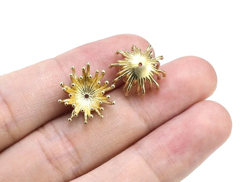 10pcs Flower Center Pollen, Brass Floral Earring Charms, Flower Stamen Caps, Gemstone Base, 15x7mm,Jewelry Making - R2335