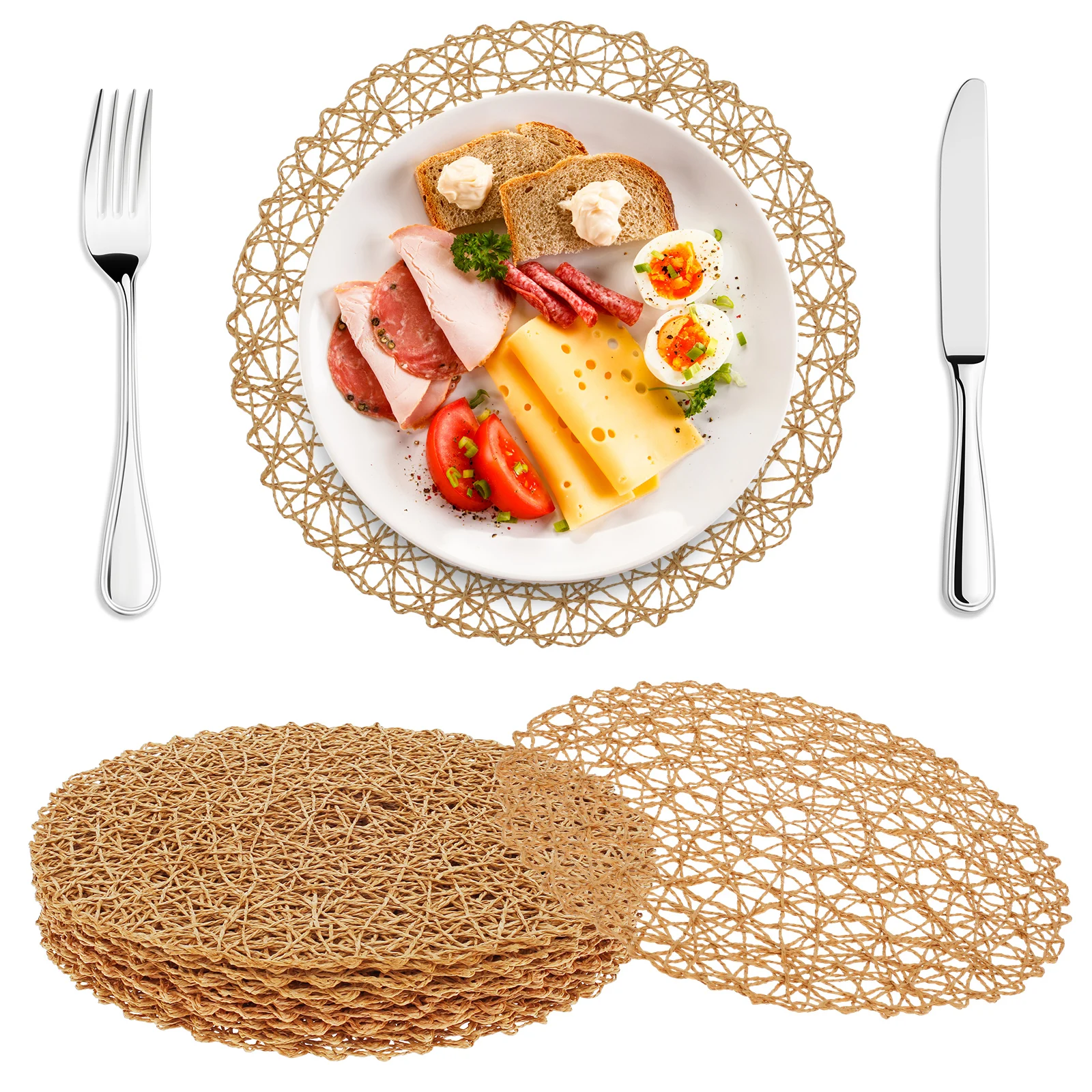 Round Placemats Boho Braided Round Placemats Woven Table Mats for Dining Table,Home,Wedding Ramadan Party