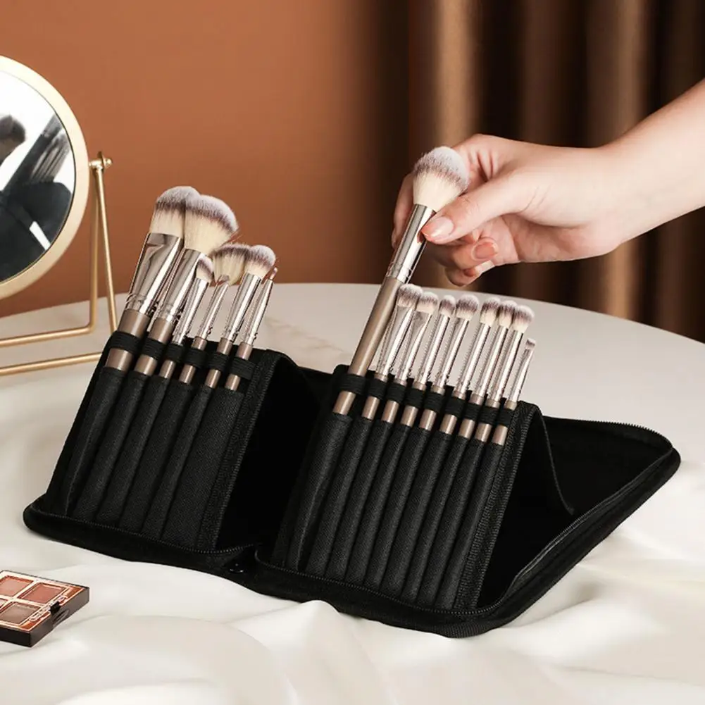 Standing Makeup Brush Bag 15 Slots Waterproof Foldable Portable Lipstick Eyebrow Pencil Cosmetic Brush Holder Organizer Pouch