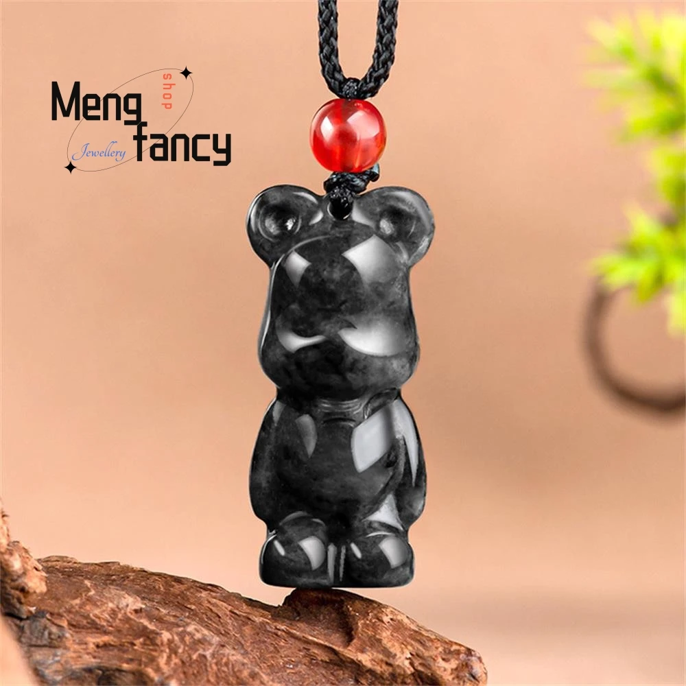 Natural Myanmar A-goods Jadeite Wuji Seed Cute Bear Jade Pendant Simple Retro Exquisite Best Selling Mascot Fashion Fine Jewelry