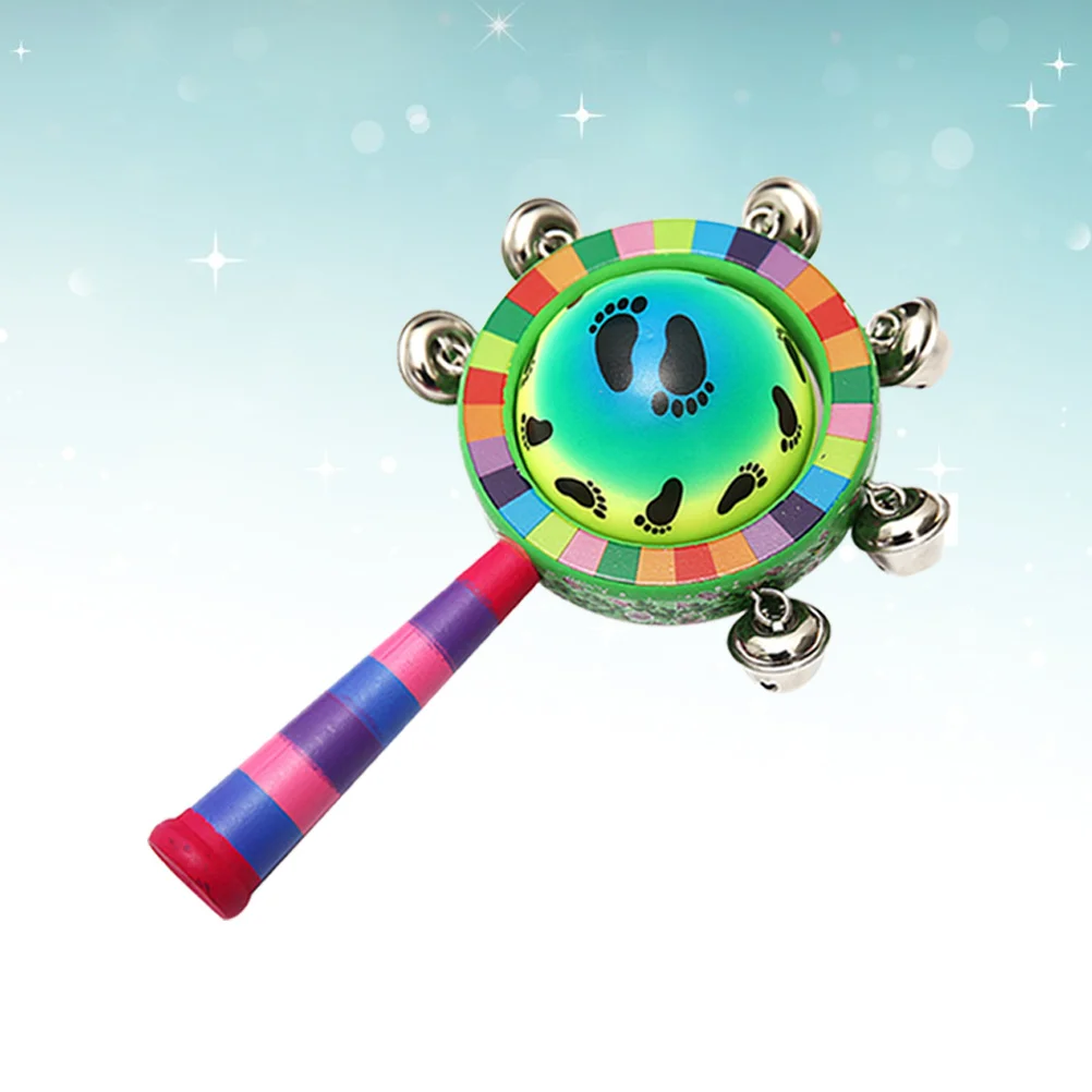 

Wooden Rattle with Bells Colorful Handheld Drum Musical Instrument for Baby Kids Child Rotate Handle Beads Strike Drum Head