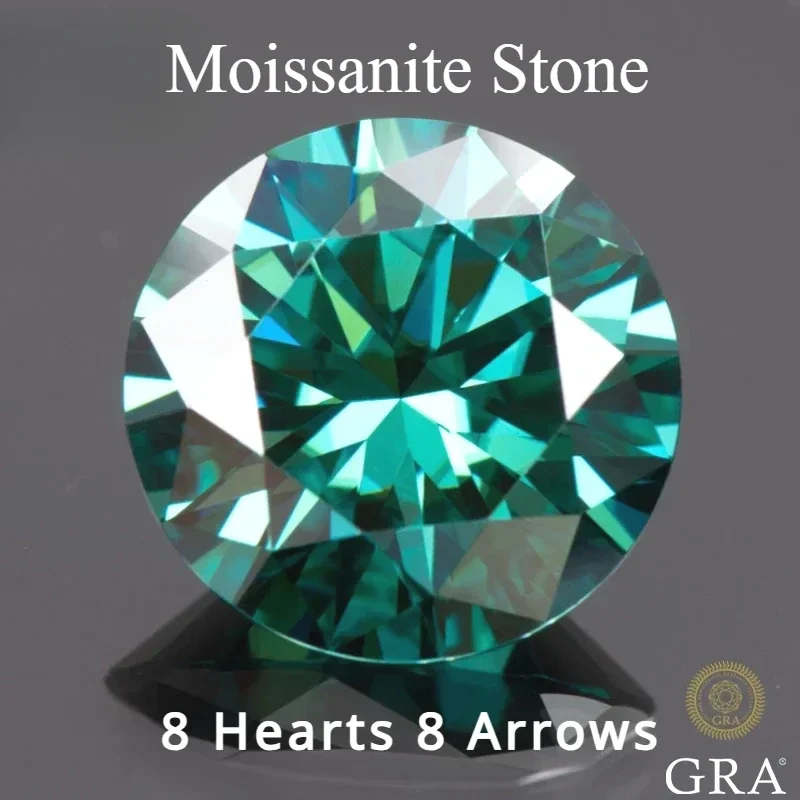 Moissanite Stone Round Cut Natural Green Color 8 Hearts 8 Arrows Lab Grow Diamond Charms Jewel Making GRA Authentication