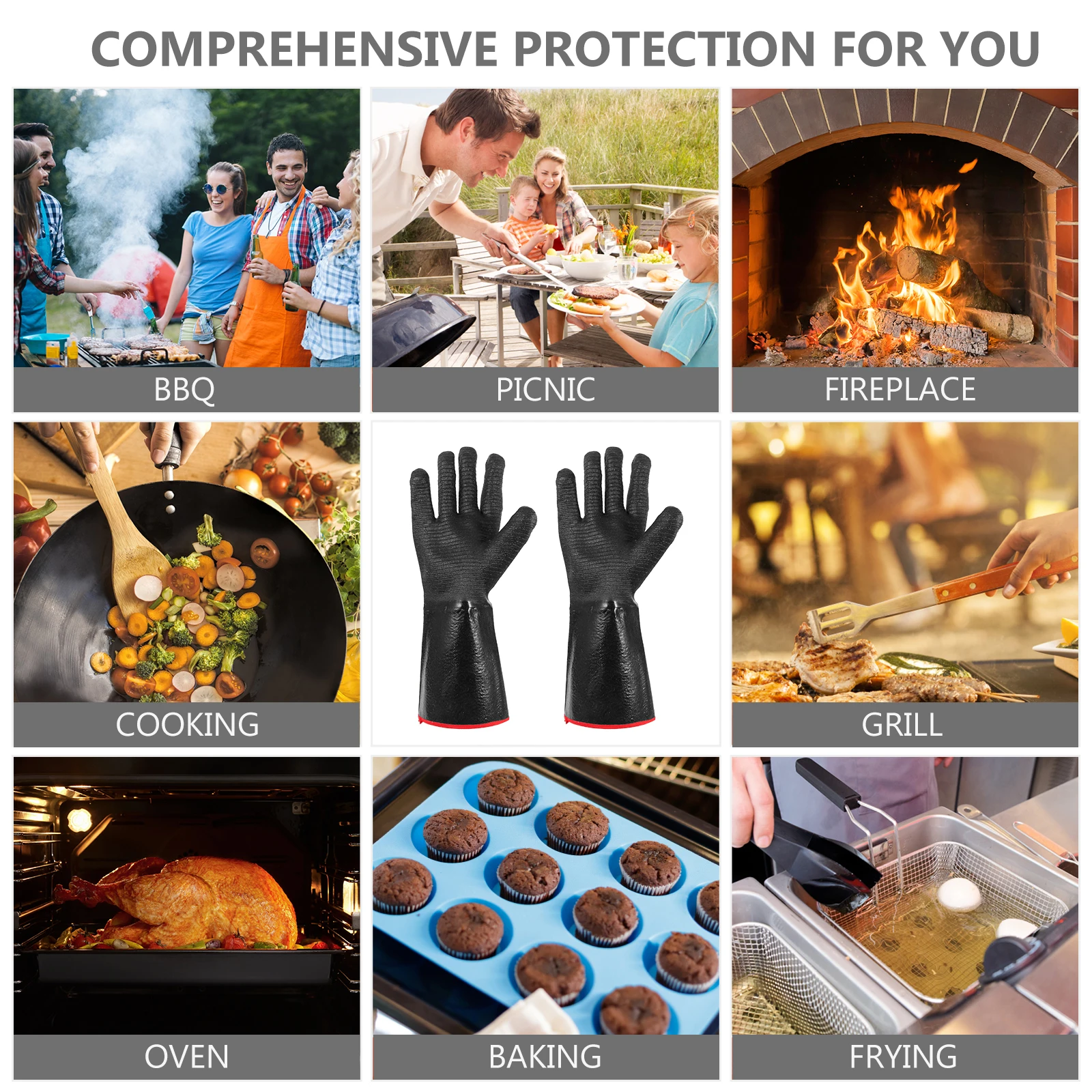 

Waterproof Work Gloves High Temperature Resistant Hand Jacket Bbq Micro-wave Oven Heat Anti-scalding Black Heat-resistant