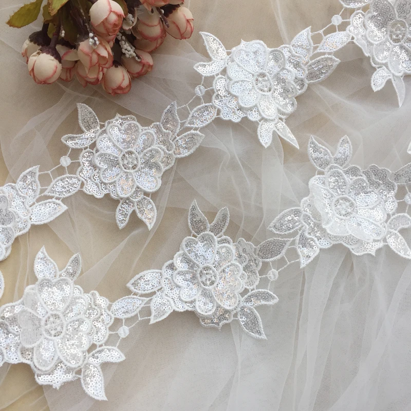 Contracted Handmade Embroidery 3D Flowers Lace Trim Boards With Hollow Out Design Fabric