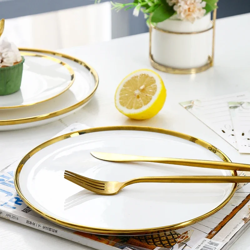 Dinner Japanese Cutlery Set Gold Portable Ceramic Plates Luxury Fork Loza Y Platos Set Vajillas Novel Kitchen Accessories