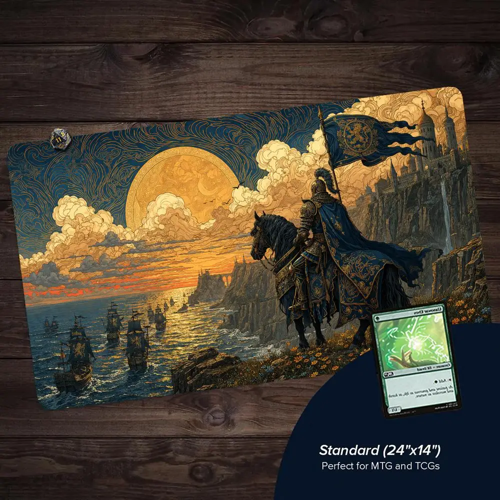 Retro Aesthetic Knight TCG Playmat Magic Card Mat with Stitched Edge Non-Slip Durable Tabletop Playmat Board Game Mat for TCG