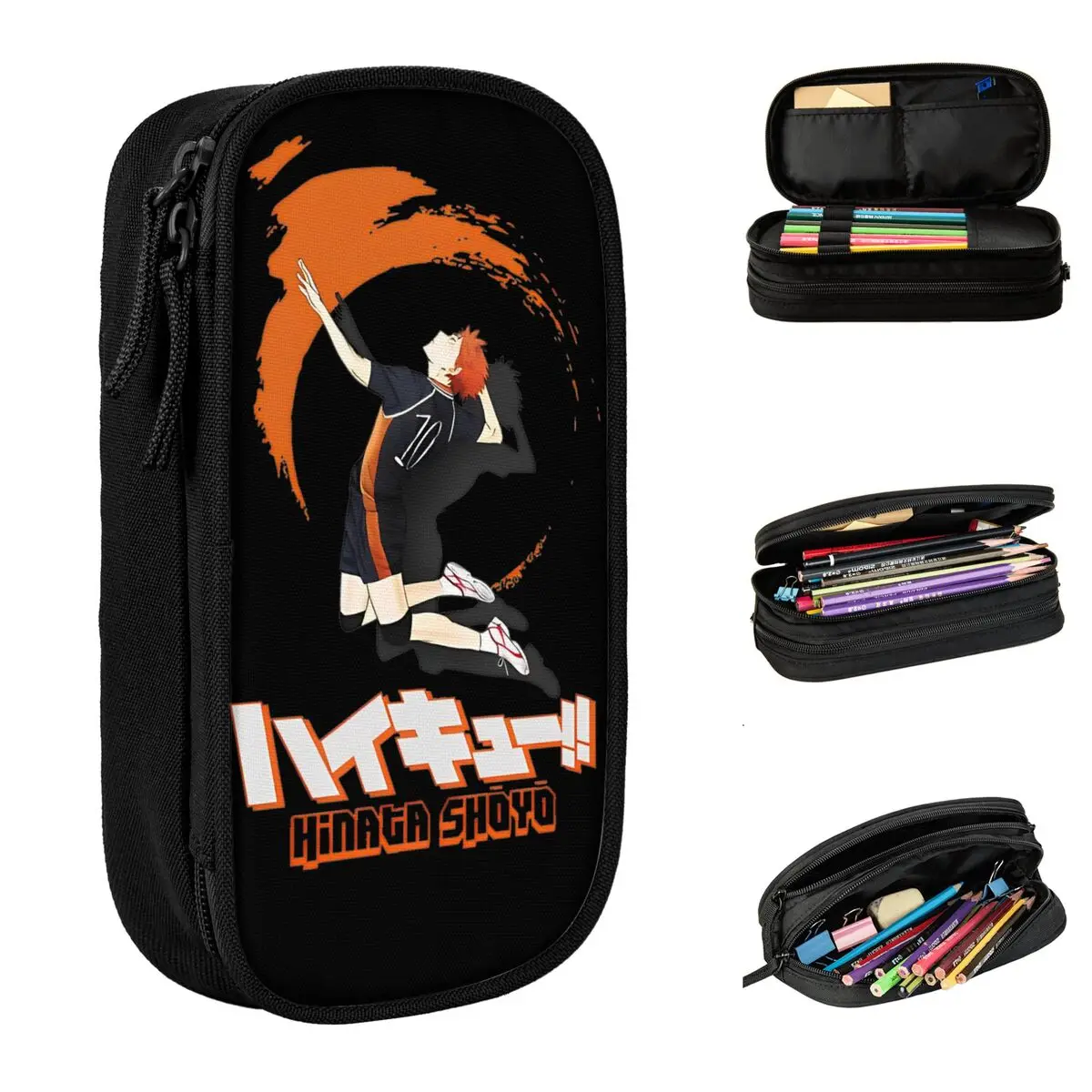 Fun Haikyuus Hinata Flying Volleyball Anime Pencil Case Pencilcases Pen Box Large Storage Pencil Bags School Supplies Stationery