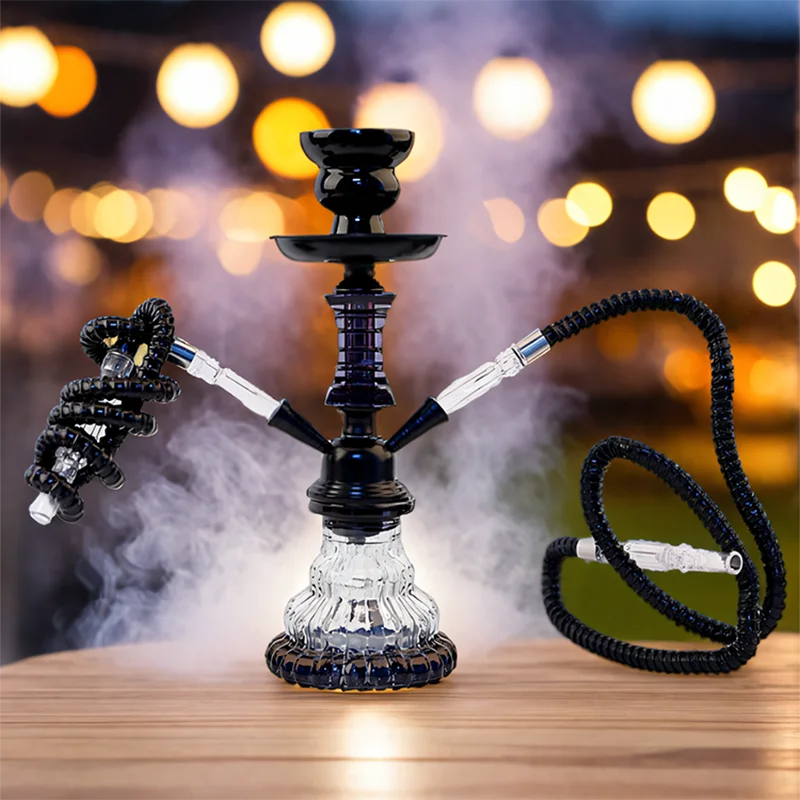 

Черный, синий, розовый, фиолетовый, маленький, 11,8 дюйма, 30 см, двойной шланг, полный набор кальяна для бара, роскошная курительная трубка, набор кальяна, стеклянная ваза,