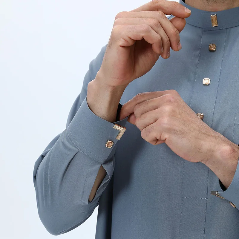 High Quality Muslim Long Robe for Men Islamic Abaya Arab Kaftan Jubba Thobe Loose Casual Long Sleeve Plain Color Robe