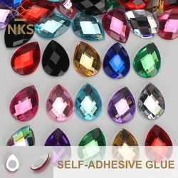 NKS High Quality 50 pcs Water Drop Shape Convenient Stick On Self-Adhesive Acrylic rhinestone For Furniture Home Decoration DIY