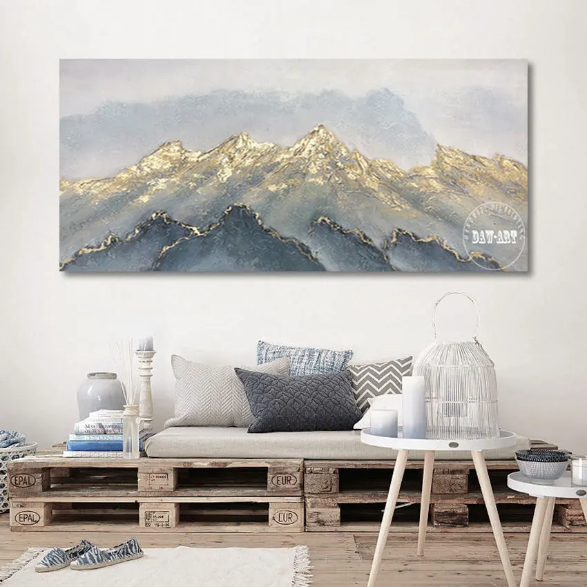 

Gold Foil Unframed Handpainted Artwork Latest Arrival Abstract Mountain Landscape Wall Decor Oil Painting Home Canvas Picture