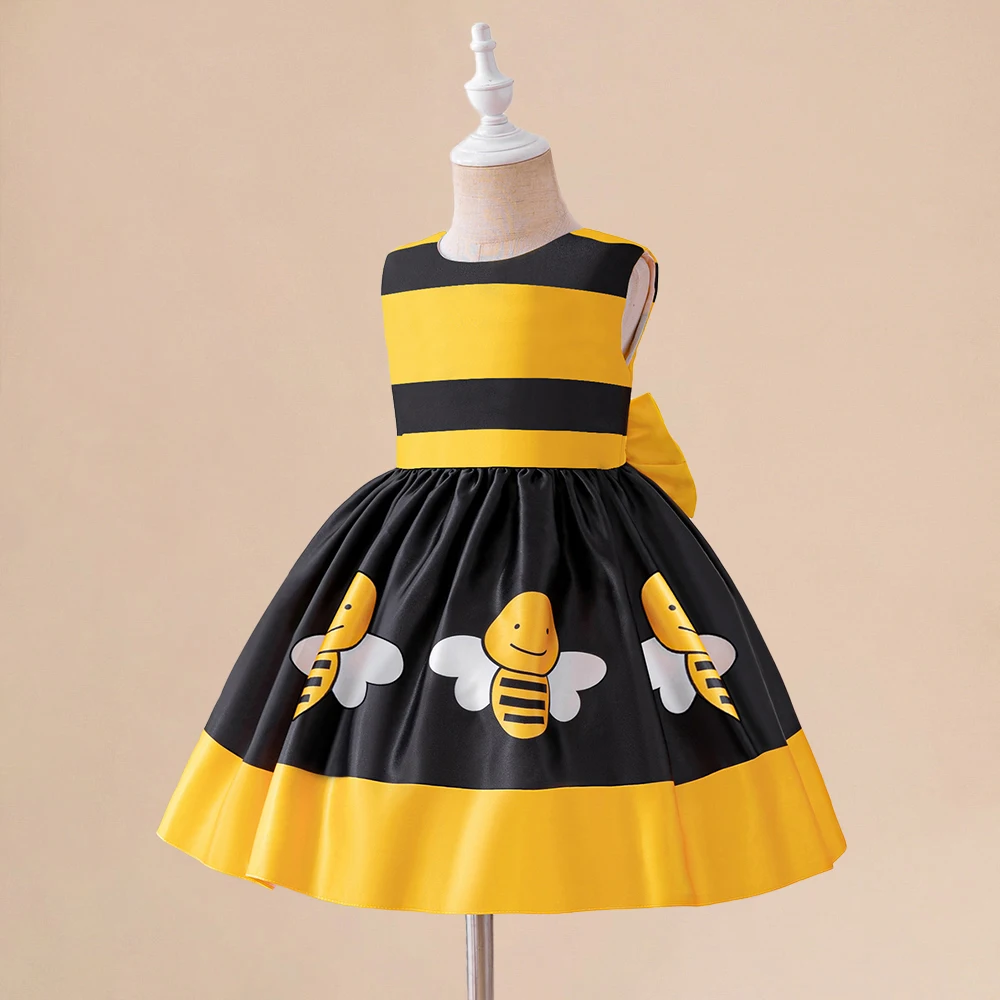 Baby Girl Bee Stripe Party Dress Kids Honeybee Yellow Princess Gown Toddler Summer Casual Costume Infant Sleeveless New Clothes