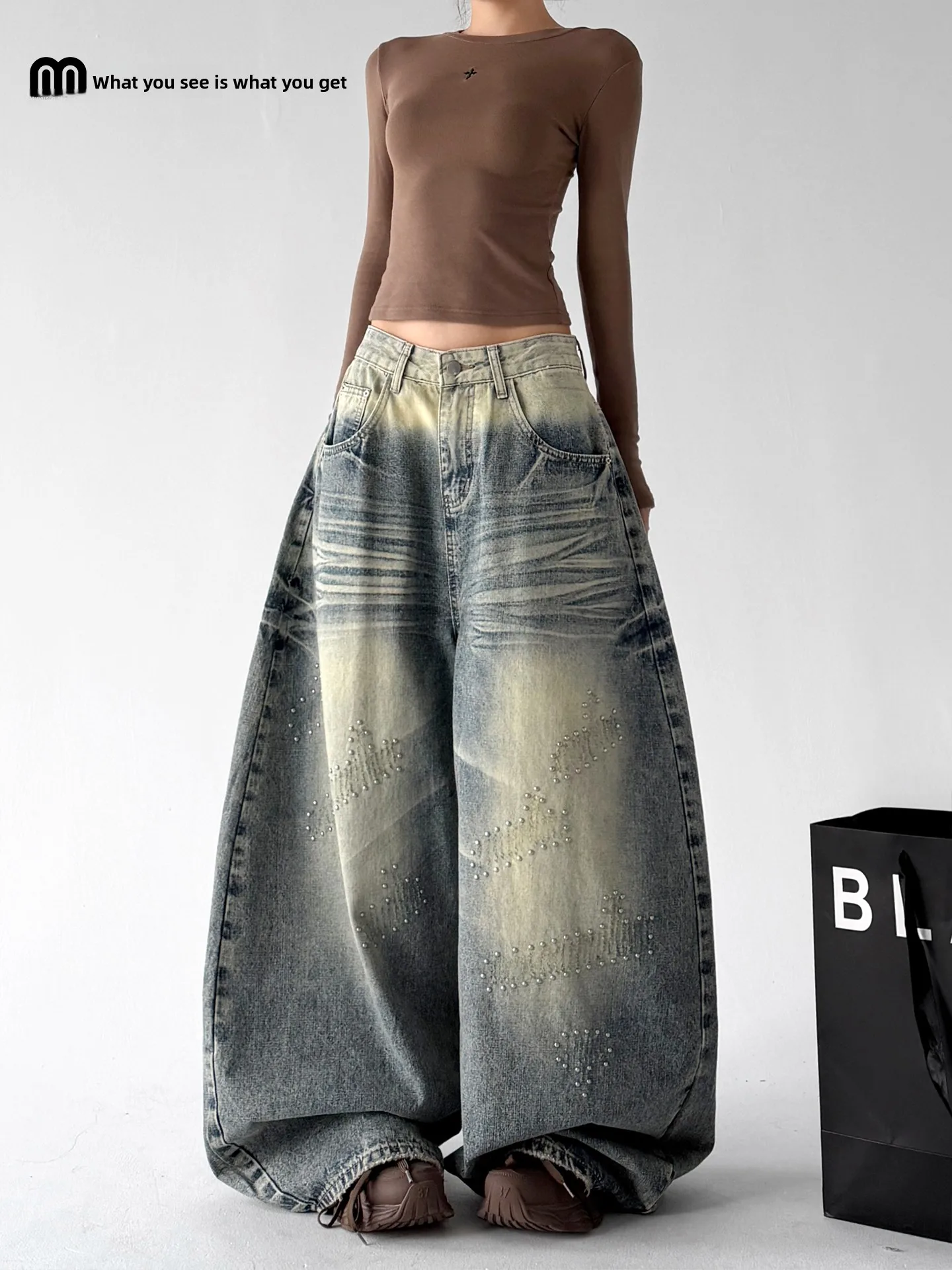 Original Design High Waist Wide Leg Jeans Women's Fashion Autumn New Style Retro  Casual Comfortable Versatile Floor Length
