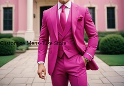 Men's Pink 3 Piece Suit Slim fit Elegant formal Casual 3pc Jacket Vest Pant