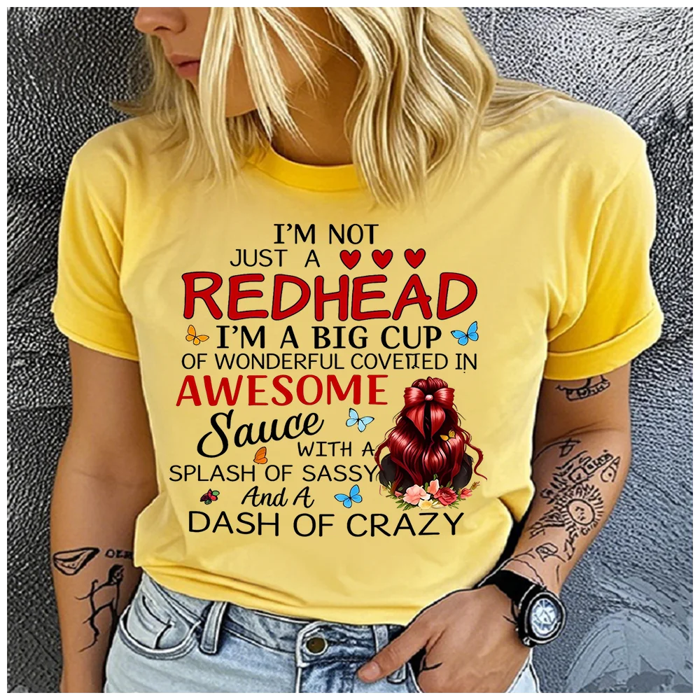 Women's Cotton 100% just aredhead Print T-shirt Loose round Neck Casual Short Sleeve Fashion Top  Clothing Summer