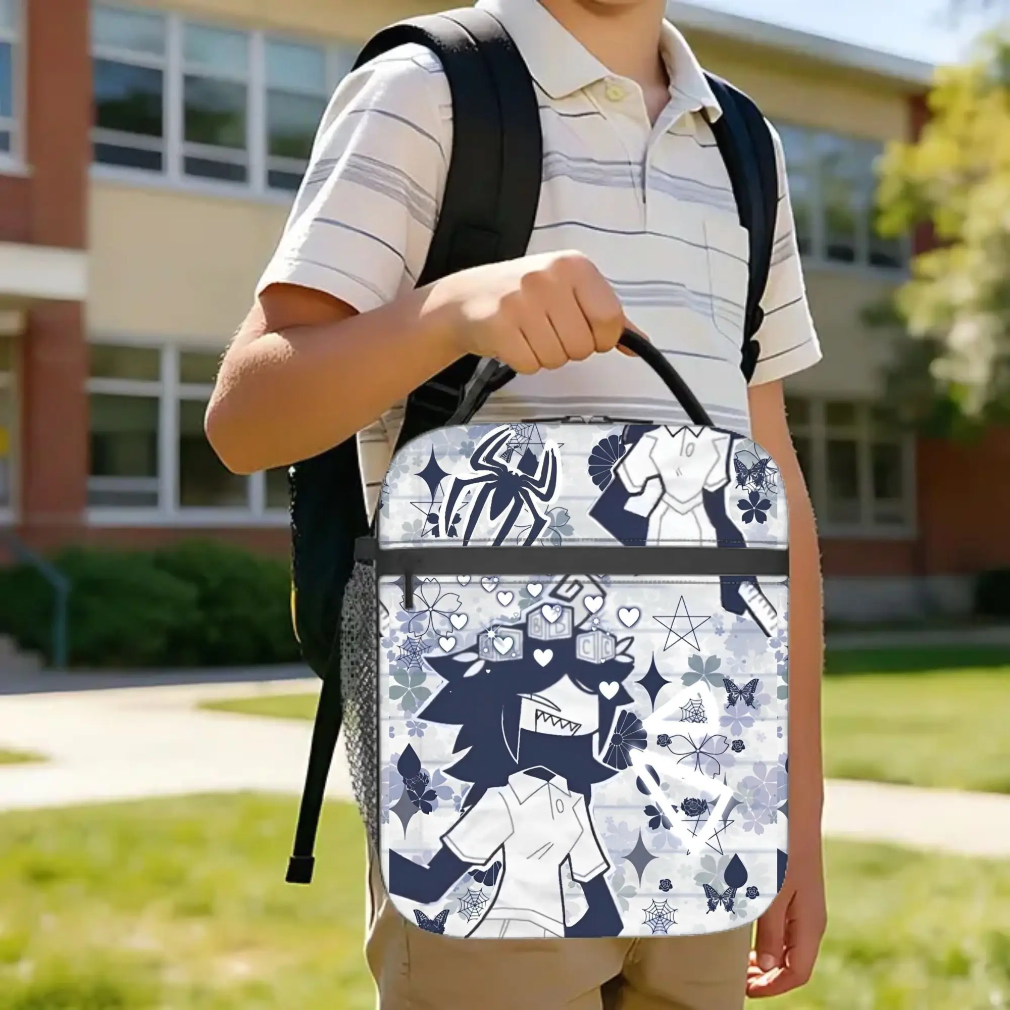 Cartoon Anime Miss Circle Insulated Lunch Bag High Capacity Paper Education Meal Container Thermal Bag Tote Lunch Box
