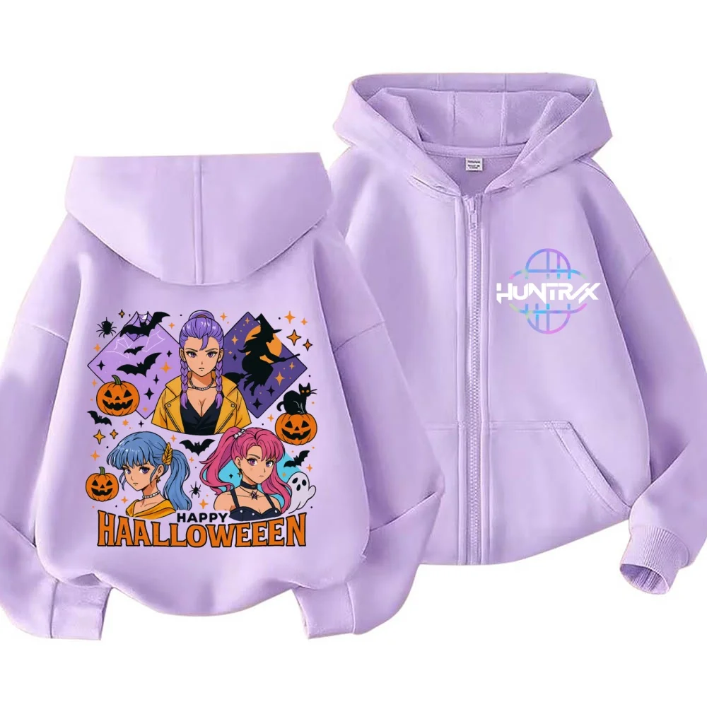 

New 2026 Children's Cotton Korean Wave Demon Hunter Printed Fashion Casual Movie Cartoon Boy and Girl Hooded Zipper Shirt