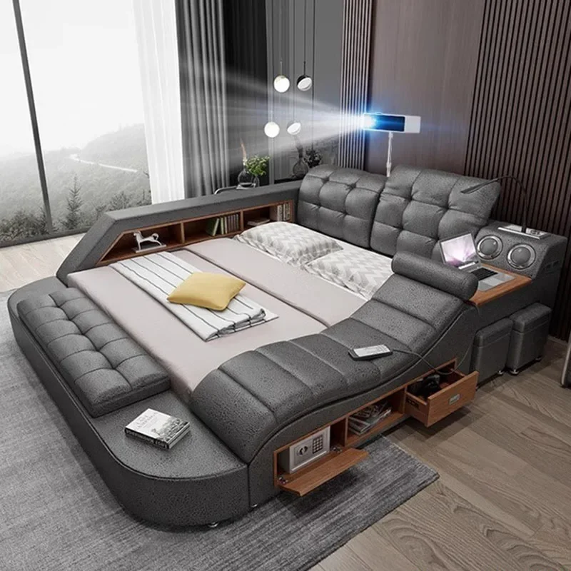 Queen Luxury Bed Electronic Japanese Tatami Upholstery Bed Nightstands King Size Muebles Para El Hogar Bedroom Furniture
