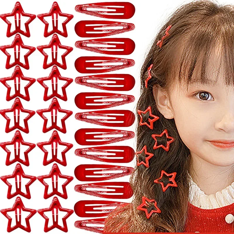 Metal Snap Star BB Clip Red Waterdrop Hair Barrettes for Girls Women Daily Styling Headdress Hair Accessories New Year Christmas