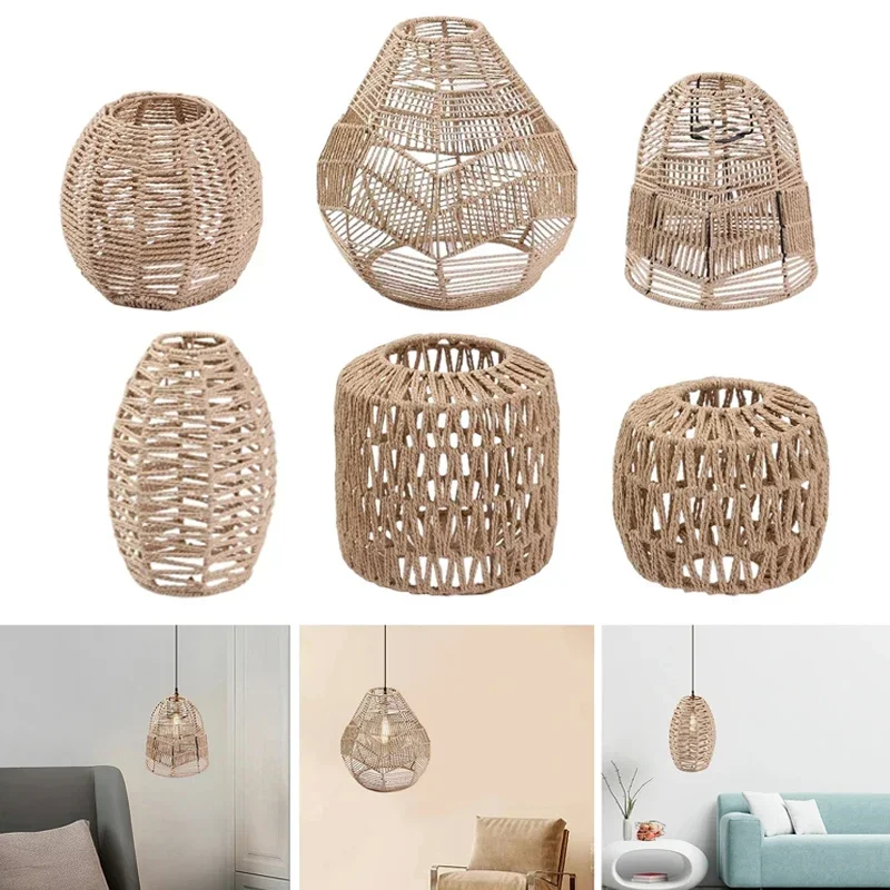 

Boho Pendant Lamp Shade Paper Rattan Handwoven Wicker Lampshade Light Fixture Chandelier Pendant Lights Cover Home Decor