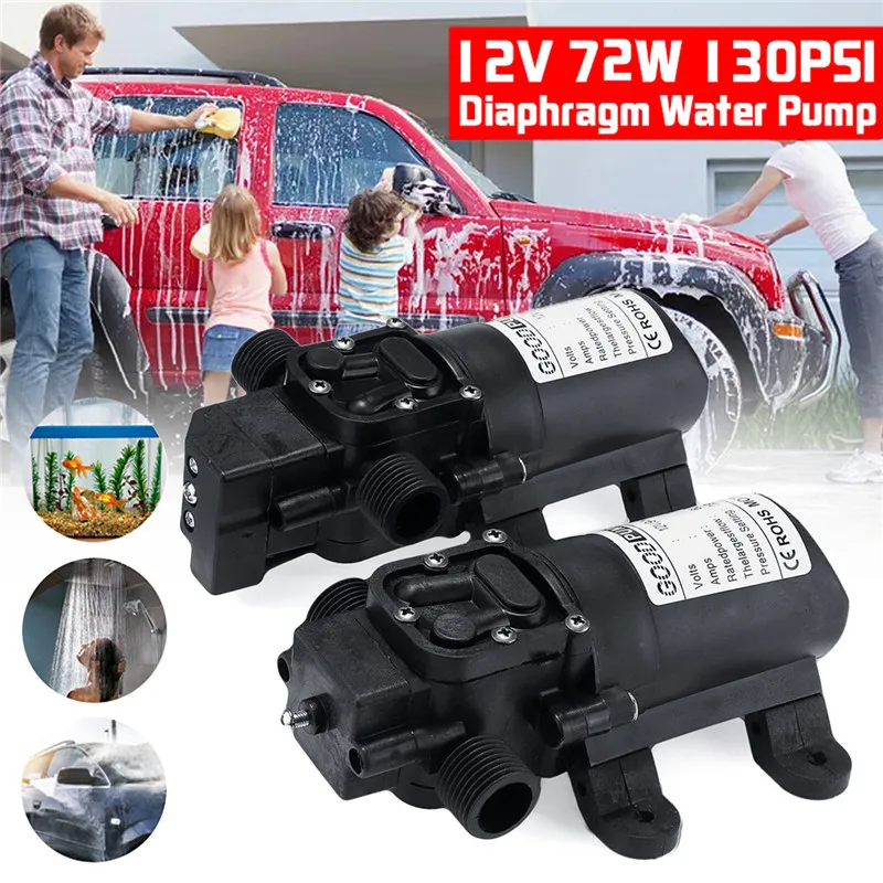 DC 12V 130PSI 6L/min Electric Water Pump Black Micro High Pressure Diaphragm Self-Priming Cooling Car Wash Water Pump Sprayer