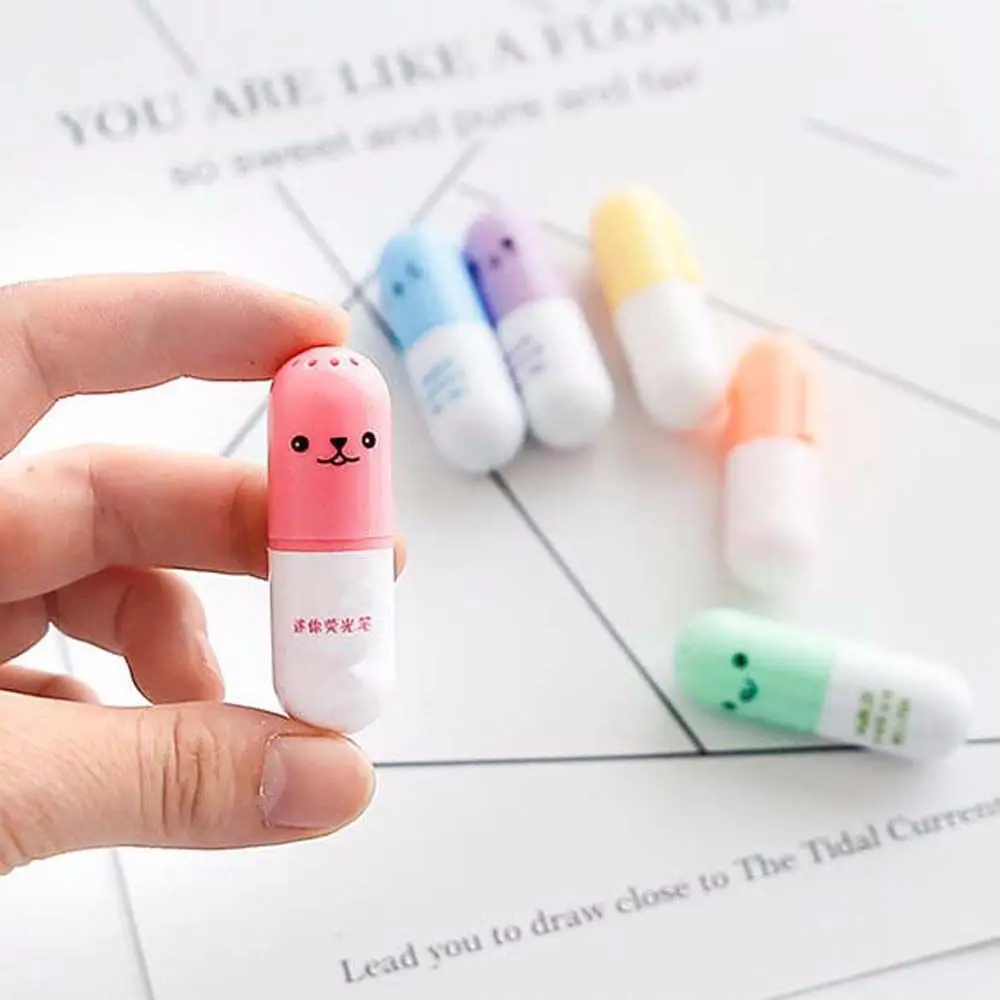 Cute Kawaii Pen Vitamin Pill Shape Highlight Mark Stationery Drawing Marker Pen Fluorecent Pen Writing Tool Highlighter