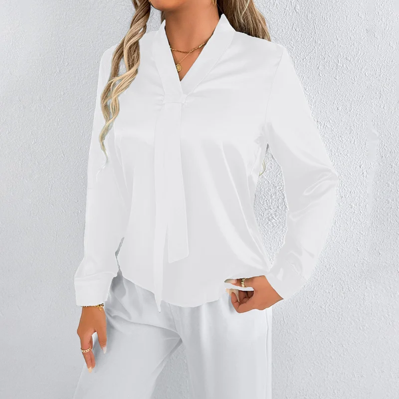 

women's clothes Summer Satin Shirt White Women Long Sleeve New Style Blouse