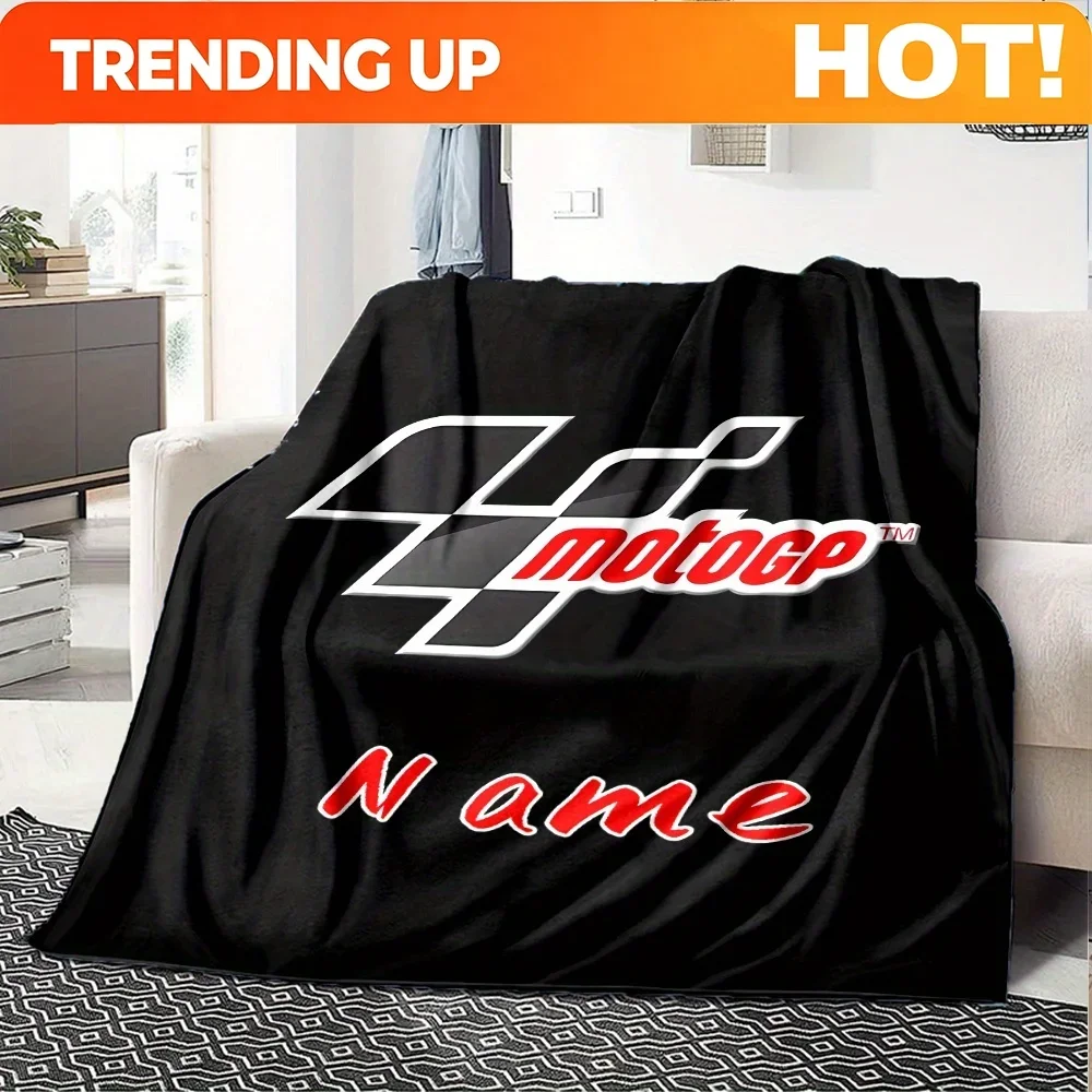 Custom 1pc MotoGP Official Logo & Sponsor Design Personalized Name Blanket - Custom Text, Soft Flannel Fabric, All-Season Lightw