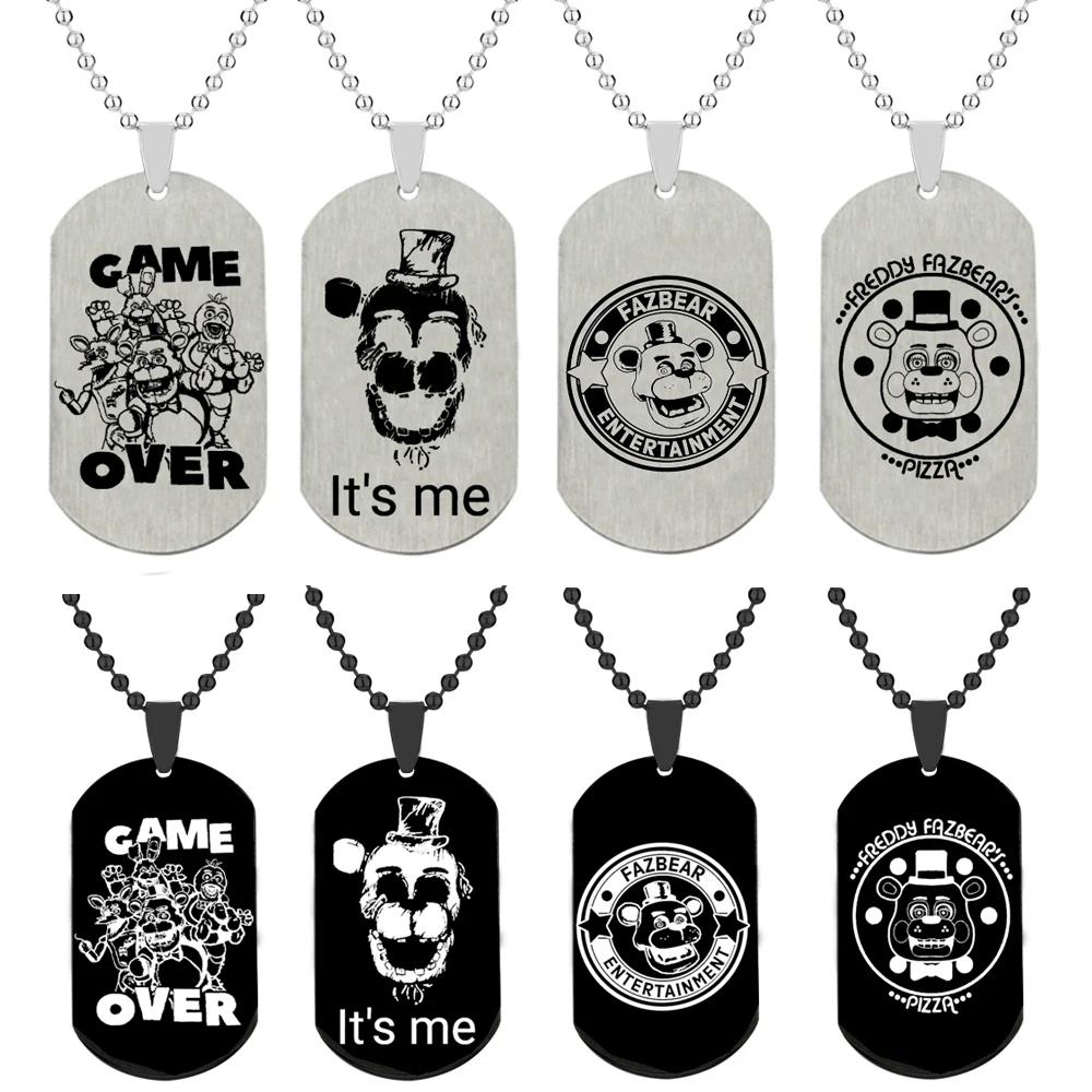 Horror Game Freddy Necklace Stainless Steel Cosplay Dog Tag Logo Pendant Jewelry for Fans Men Gift Accessories