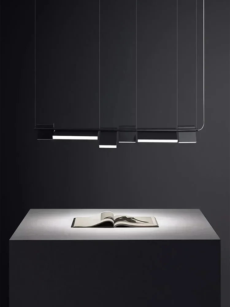 Imagem -05 - Moderno e Minimalista Rotativo Longo Led Luzes Pingente Escritório Novidade Arte Preto Lustres Iluminação Sala de Jantar Barra Lâmpadas Penduradas