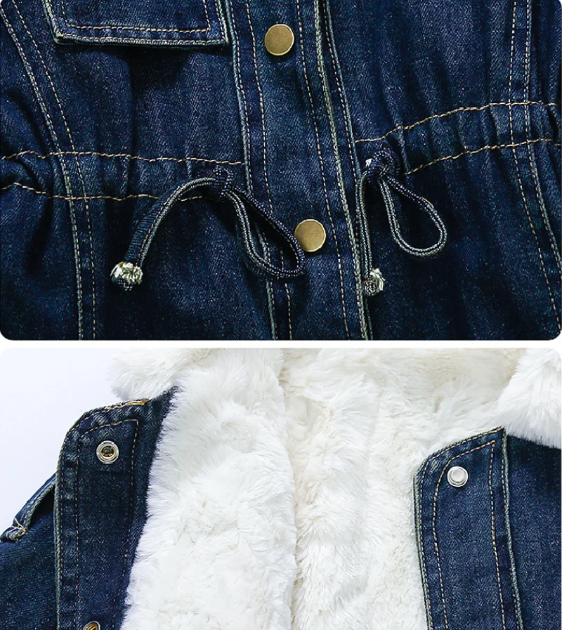 Winter Girls Padded Denim Coats Children Thicken Plush Cowboys Jackets Kids Cotton Clothing Fashion Parka Outerwear 2-8 Years
