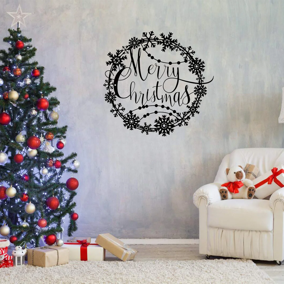 Elegant Enchanting Merry Christmas Round Metal Wall Art – Graceful Festive Lettering Logo. Sophisticated for Kitchen