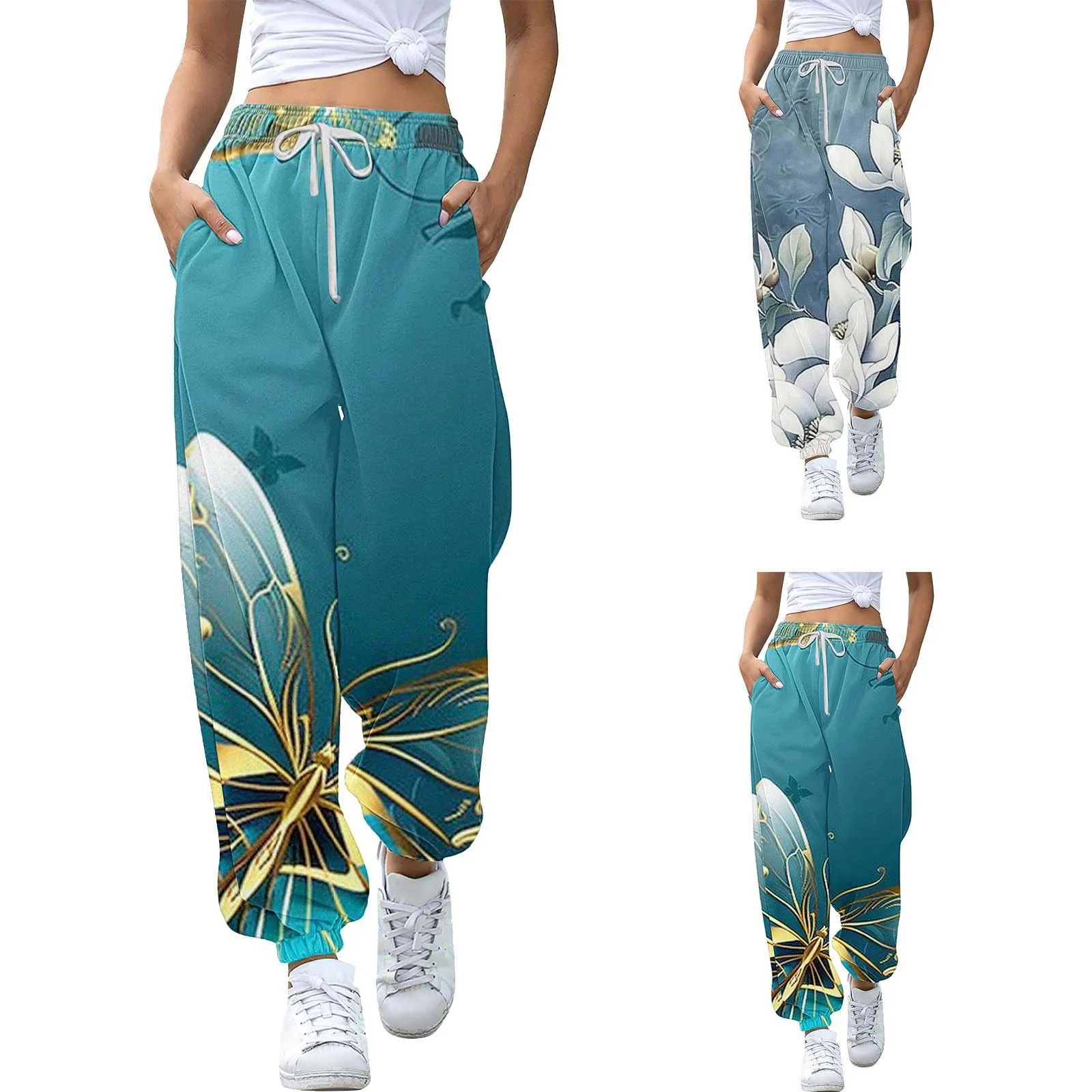 Women's Fashion Floral Print Pocket Women's Pants Womens Casual Pants And Tops Knit Pants Dress Pants Women Business Casual