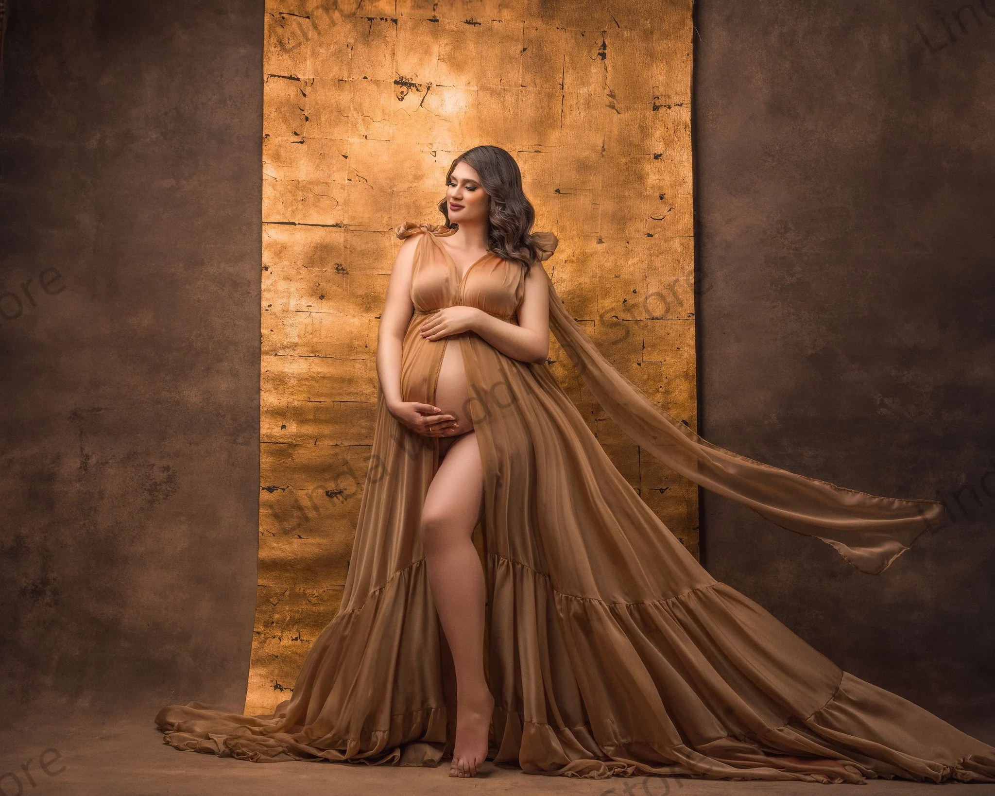 فستان ليندا برقبة على شكل V للتصوير الفوتوغرافي على شكل حرف V فستان طويل بدون أكمام مخصص من الشيفون للحوامل #2