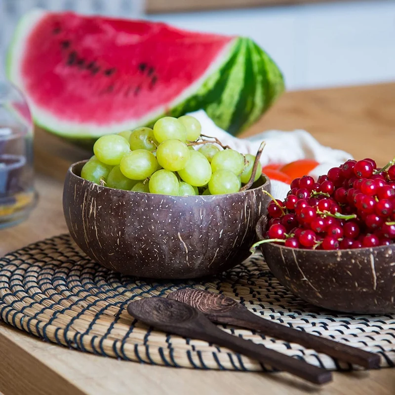 8X Coconut Bowls And Wooden Spoons For Serving Noodle,Pasta,Smoothie,Porridge,Handicraft Decoration Coconut Shell Bowl