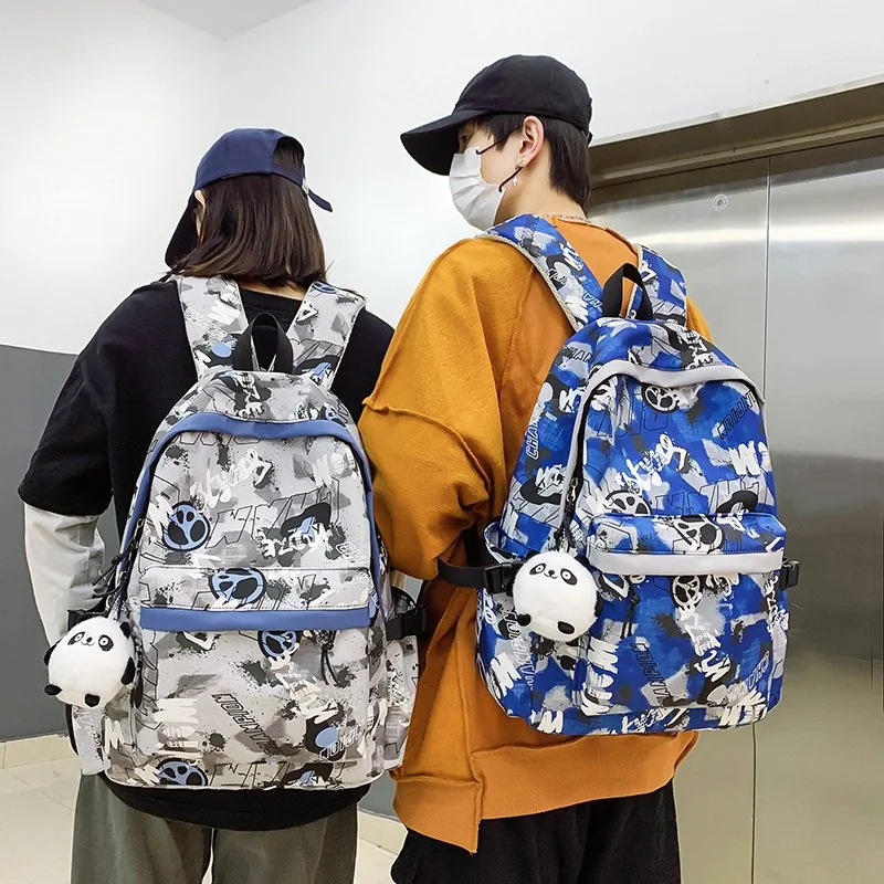Korean Popular Cool Boys Girls Graffiti Schoolbags Junior Senior High School Students Backpacks New Fashion Simple Computer Bag