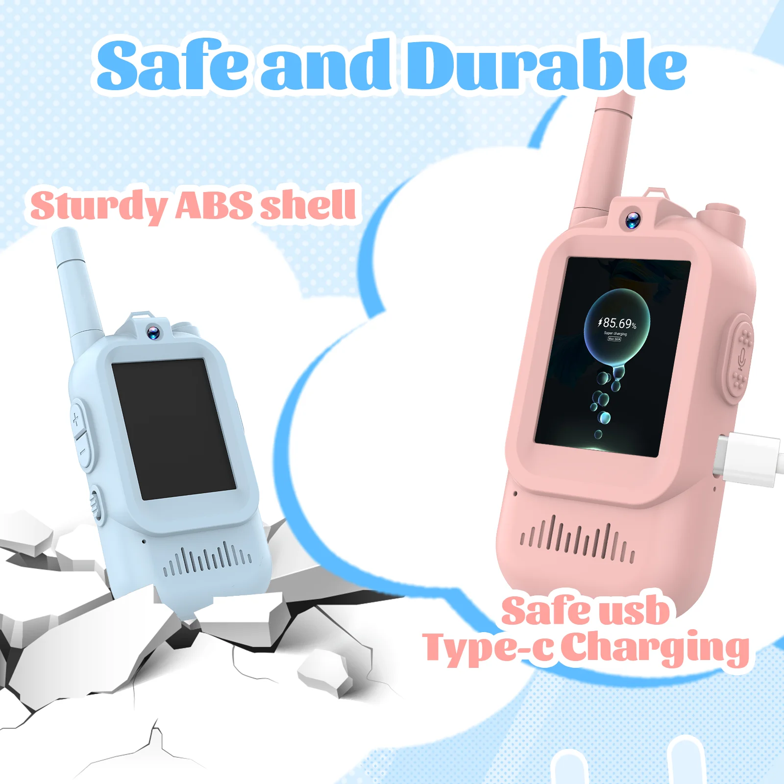 Video Walkie Talkie per bambini 1080P HD Confezione da 2 giocattoli ricaricabili per bambini per giochi di compleanno da viaggio in campeggio all'aperto