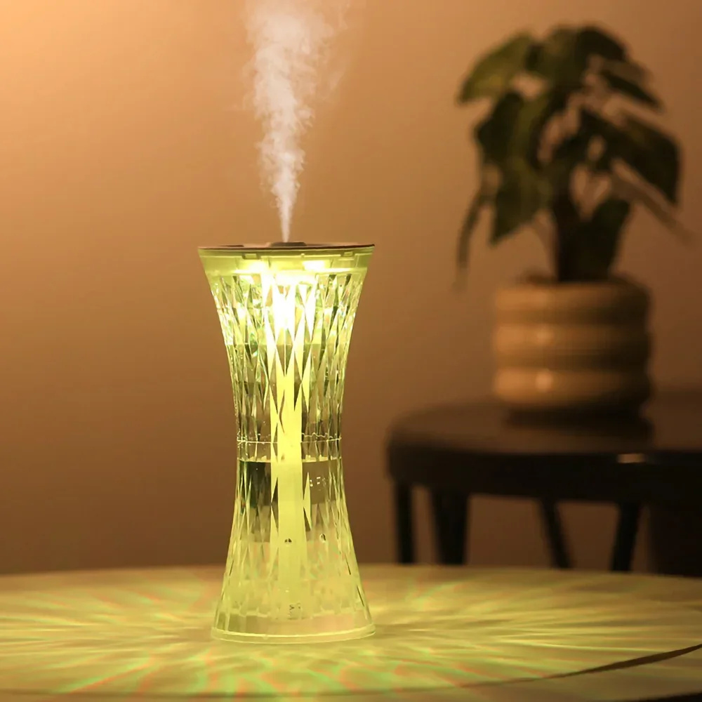 Glass Design Touch Ambient Light Air Humidifier Night Light Clear Glass Rose Crystal Led Table Lamp Slim Waist Air Humidifier