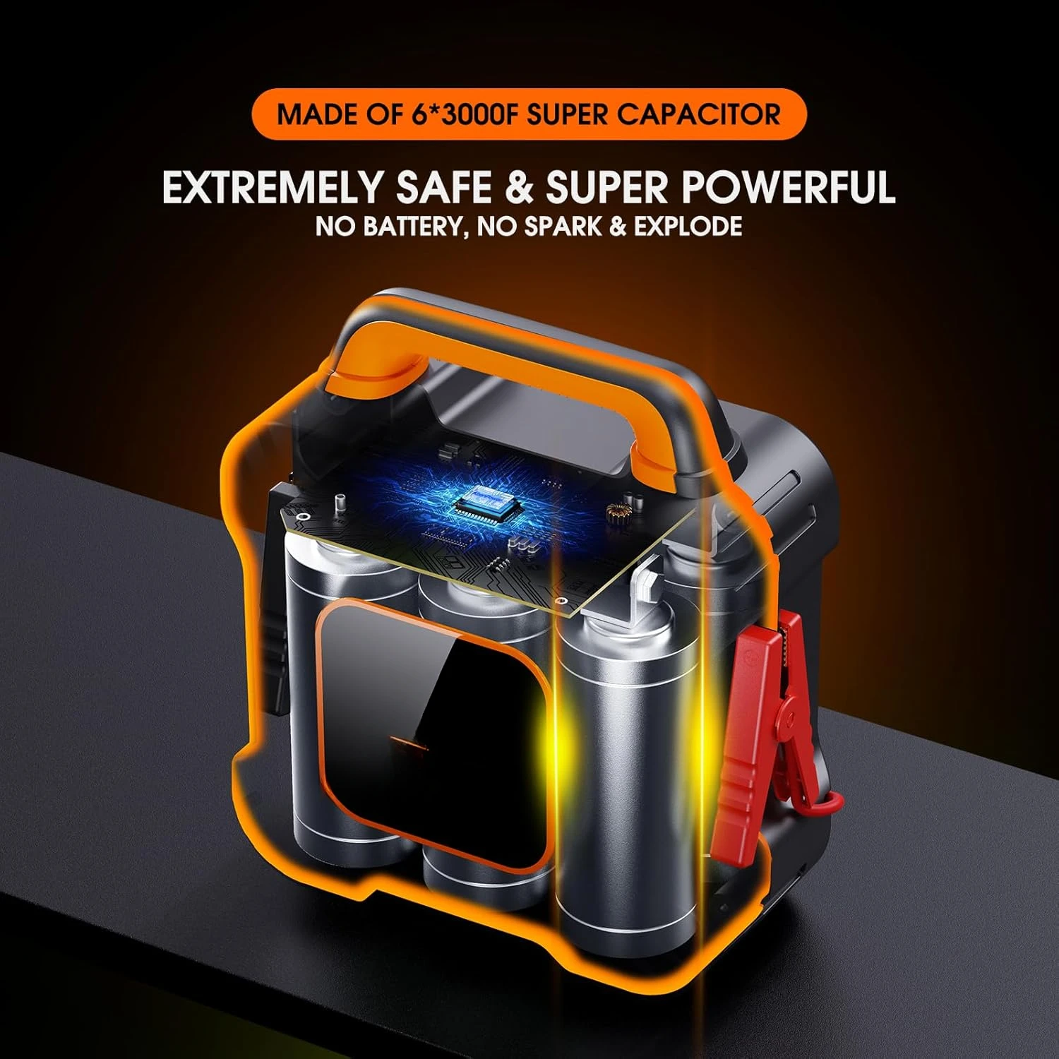 6000A Super Capacitor Jump Starter, Built in 6*3000F Supercapacitors, Powerful Battery-Less Portable Jump Box for ALL 12V Car