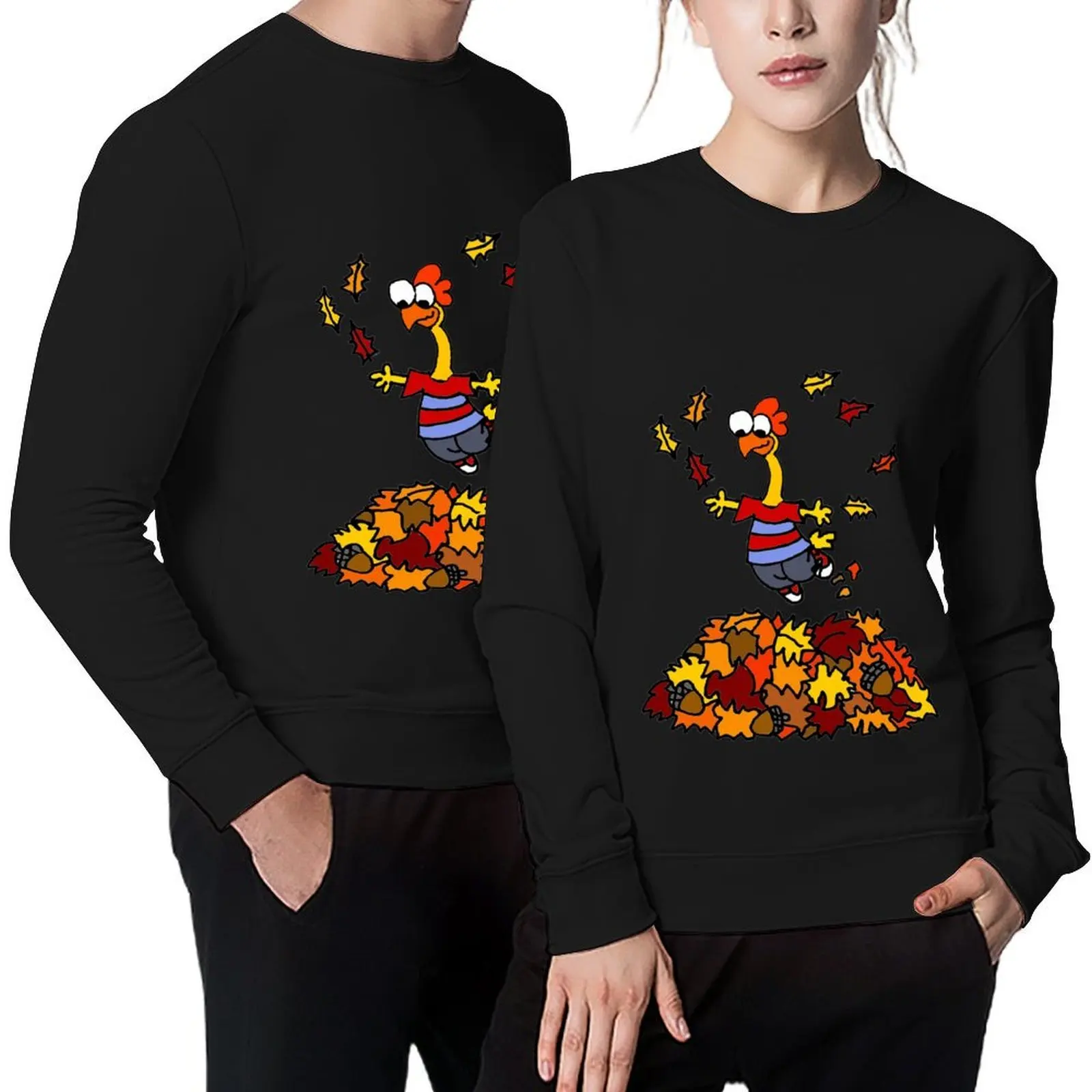 

Funny Rubber Chicken Jumping in Leaf Pile Pullover tracksuit men men's clothes korean clothes blouse graphic sweatshirts