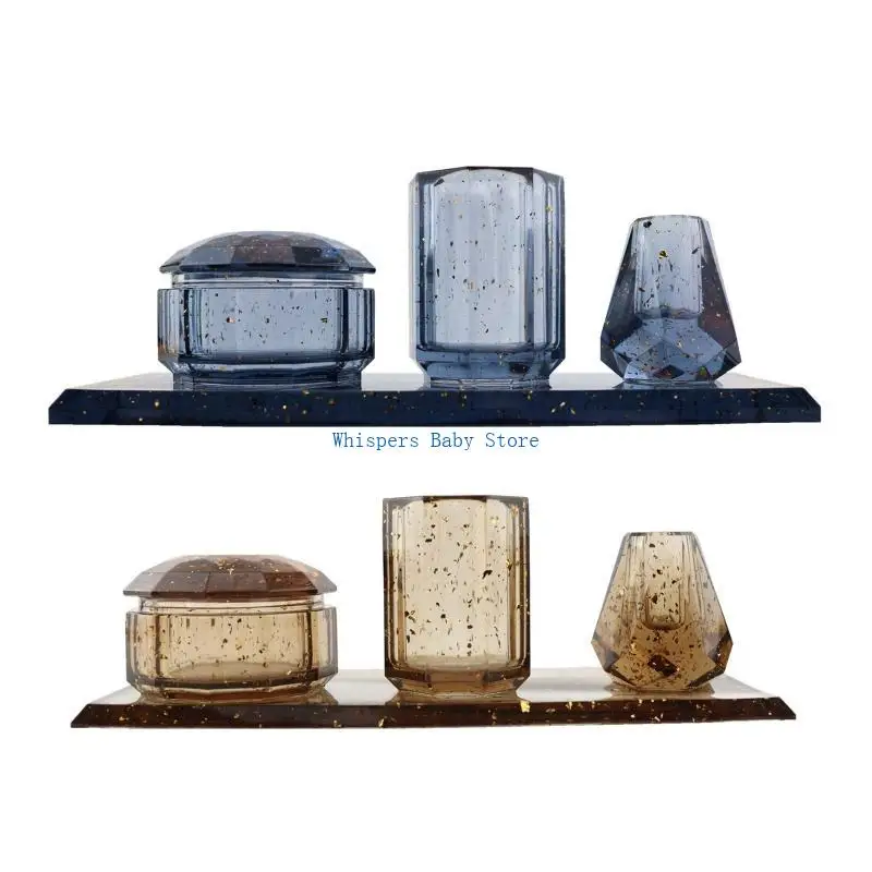U90E 4Pcs Resin Molds for Bathroom Accessories Set Silicone Molds for Resin Casting Toothbrush Holder Cup Diffuser Bottle