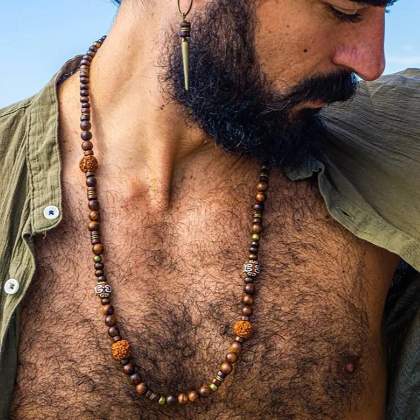 

1PC Fashion Vintage Ethnic Wooden Beaded Necklace for Men Hippie Necklace Man Tribal Jewelry