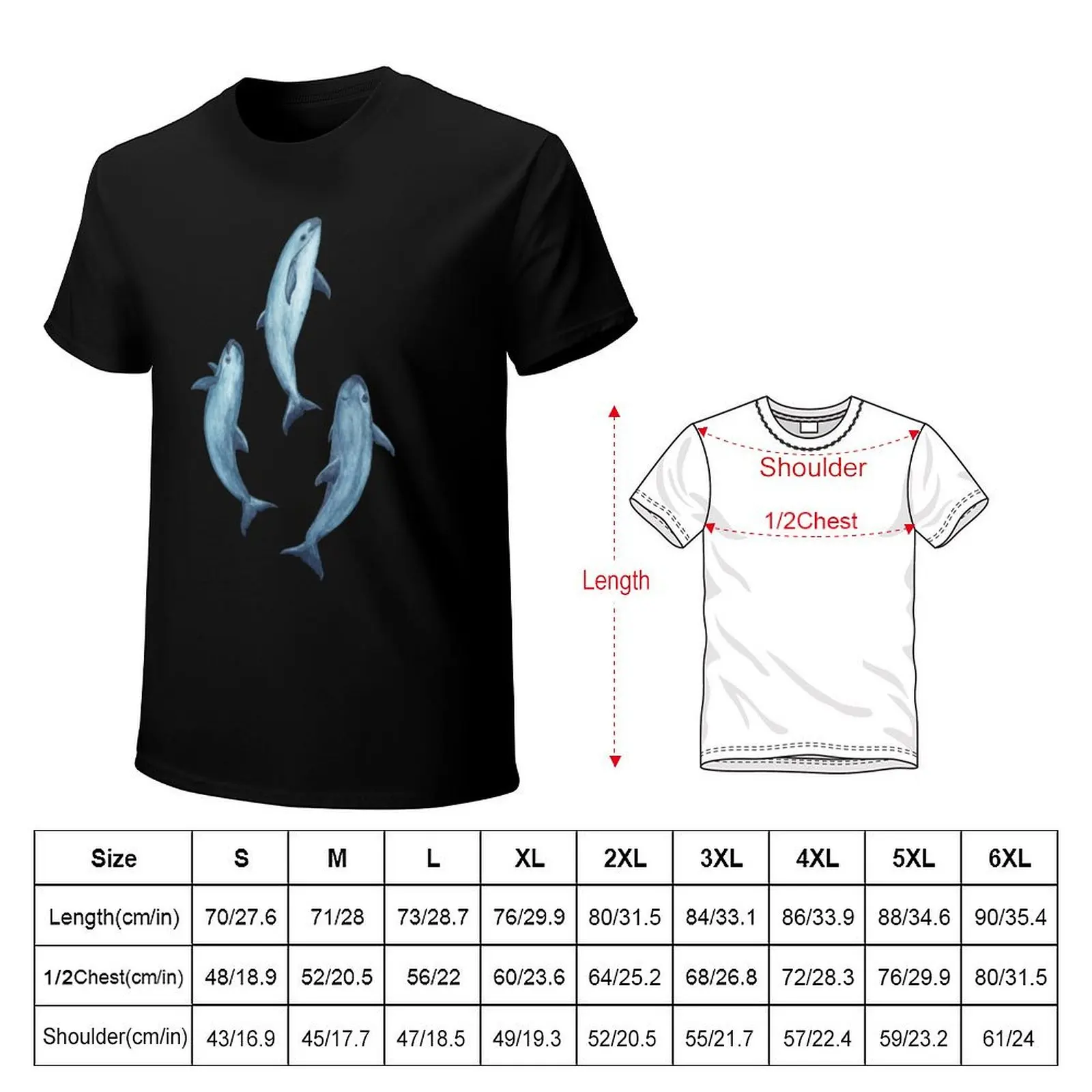Sea of Vaquitas ~ watercolor pattern by Amber Marine, art ? 2015 T-Shirt Fashion Print Casual Short Sleeve