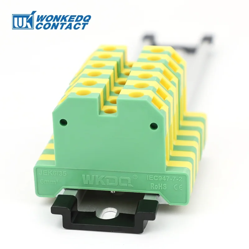 10Pcs EK 6/35 Screw Ground Connection Terminals SAK 6 mm² Wire Electrical Connector Mount on Din Rail Terminal Block EK6/35
