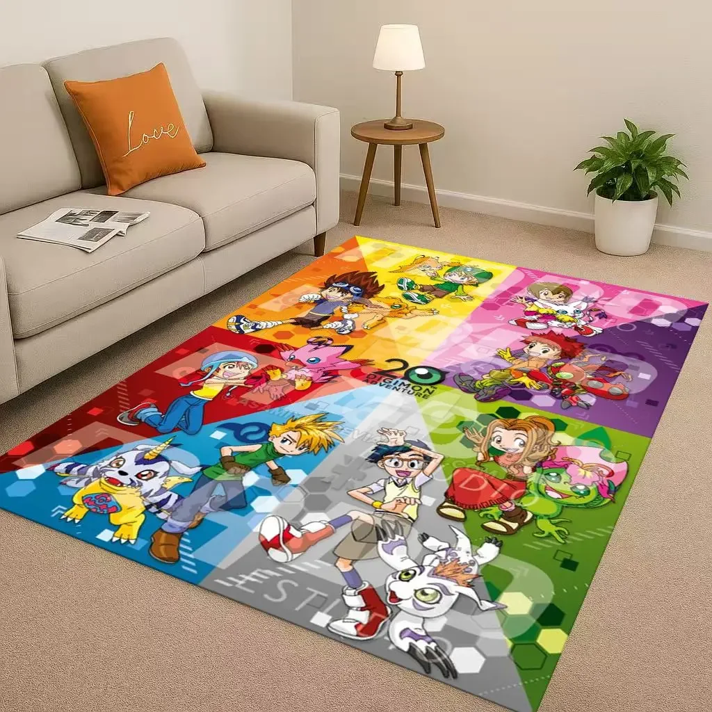Angewomon Cartoon Digimon Adventure Living Room Non-Slip Area Rug Soft Carpet for Bedroom Sofa,Easy Clean Home Doormat Playmat