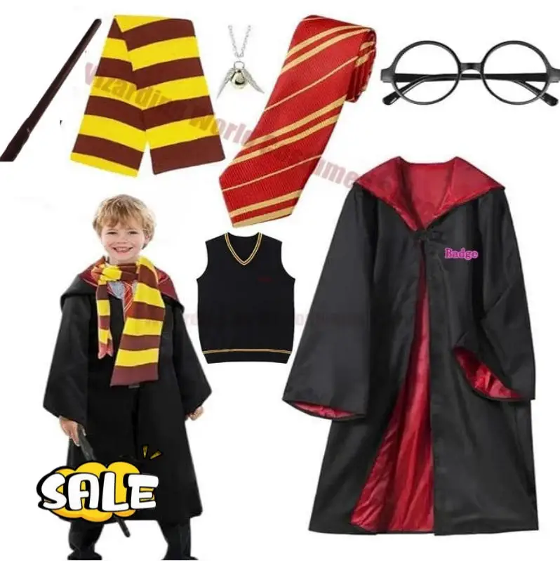 Костюм для косплея для взрослых и детей, галстук Поттера, жилет, плащ, юбка Гермионы, комплект Гриффиндора, подарок для вечеринки