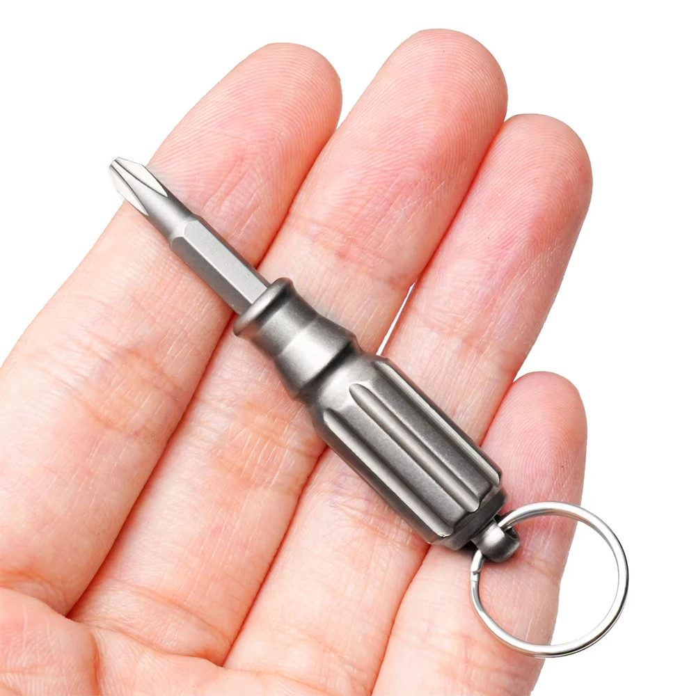 Titanium Alloy Mini Screwdriver S2 Steel Screwdriver Head With 1pc Stainless Steel Keyring Portable Key Pendant EDC Small Tool
