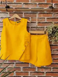 ZANZEA Sleeveless Tank and Shorts 2PCS Women Solid Tracksuit Sexy Pocket Summer Short Sets Casual Loose Fashion Matching Suits